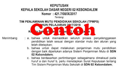 Contoh SK Tim Penjamin Mutu Pendidikan Sekolah Tahun 2019