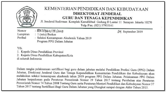 Seleksi Kemampuan Akademik Tahun 2019 Program PPG Dalam Jabatan