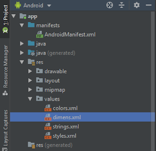 Letak file value dimens.xml pada Android Studio