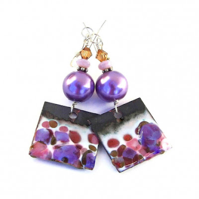 purple and pink enamel earrings gift for women