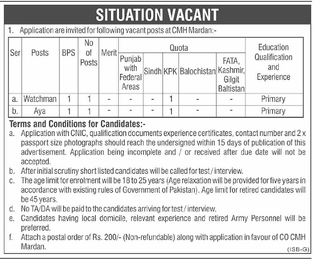 CMH Mardan Jobs 2023 Latest Combined Military Hospital Mardan Jobs Advertisement