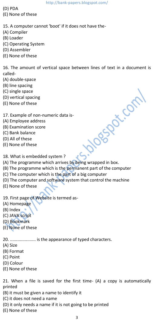 computer knowledge questions and answers for bank clerk exams