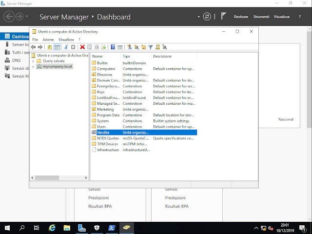 Windows Server 2019, Nuova OU creata tramite PowerShell