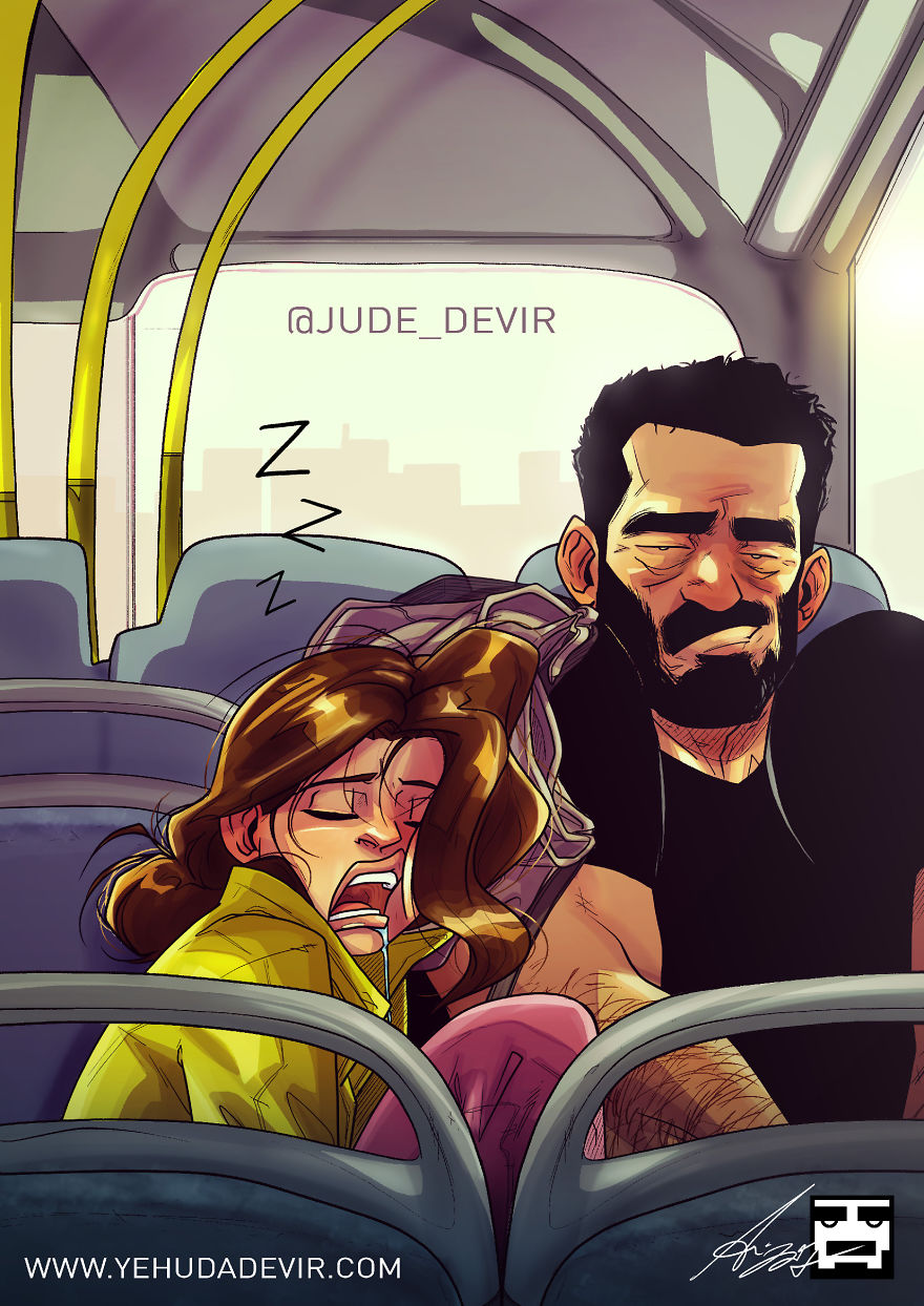 Man Draws Funny Comics Illustrating Everyday Life With His Partner - Travel Pillow