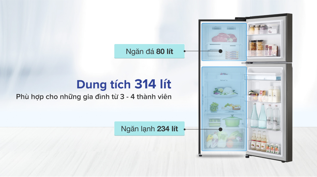 Tủ lạnh LG Inverter 314 Lít GN-D312BL - Dung tích phù hợp sử dụng cho gia đình 3 - 4 người