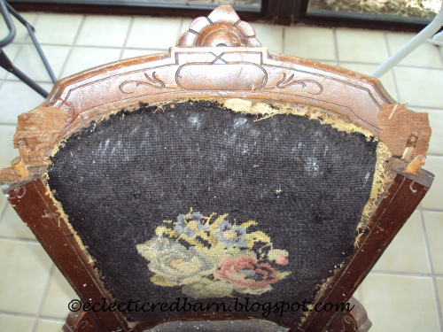 Eclectic Red Barn: Old chair with damaged back