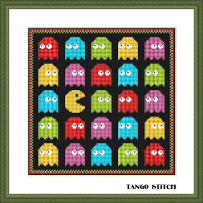 PacMan vintage arcade game cross stitch pattern - Tango Stitch