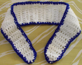 Sweet Nothings crochet free crochet pattern blog ; photo of one of the scarves for the Nautical inspired sets in blue and white