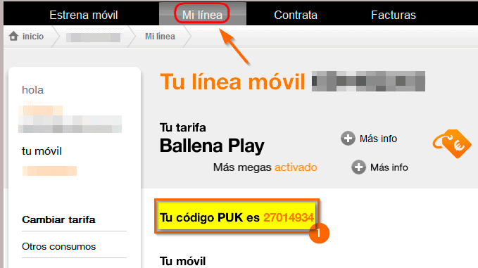 Consultar PIN y PUK en web Orange
