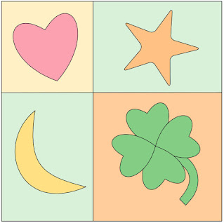 heart star moon clover on a four patch quilt block