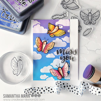 Miss You Butterflies Card by Samantha Mann for Create a Smile Stamps, Distress Inks, Ink blending, Oxide Inks, Card Making, Cards, Paper Crafting, 3D, Butterflies, #createasmile #createasmilestamps #butterflies #cardmaking #cards #handmadecards #3dcard