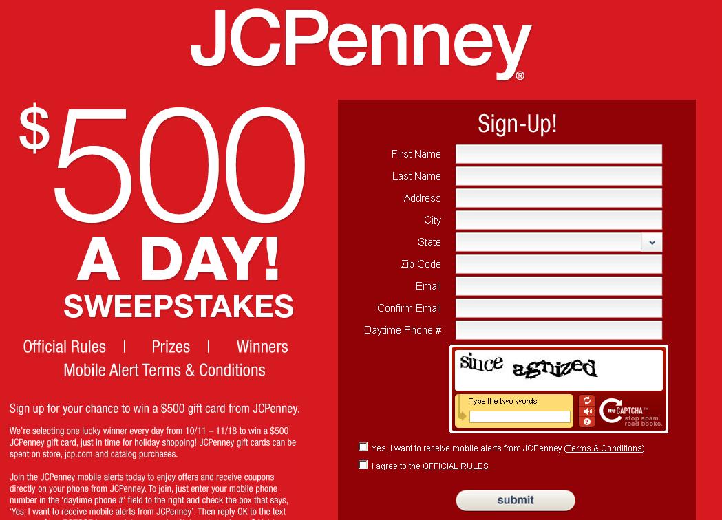 win JCP Gift card at .jcp500 or .jcp500