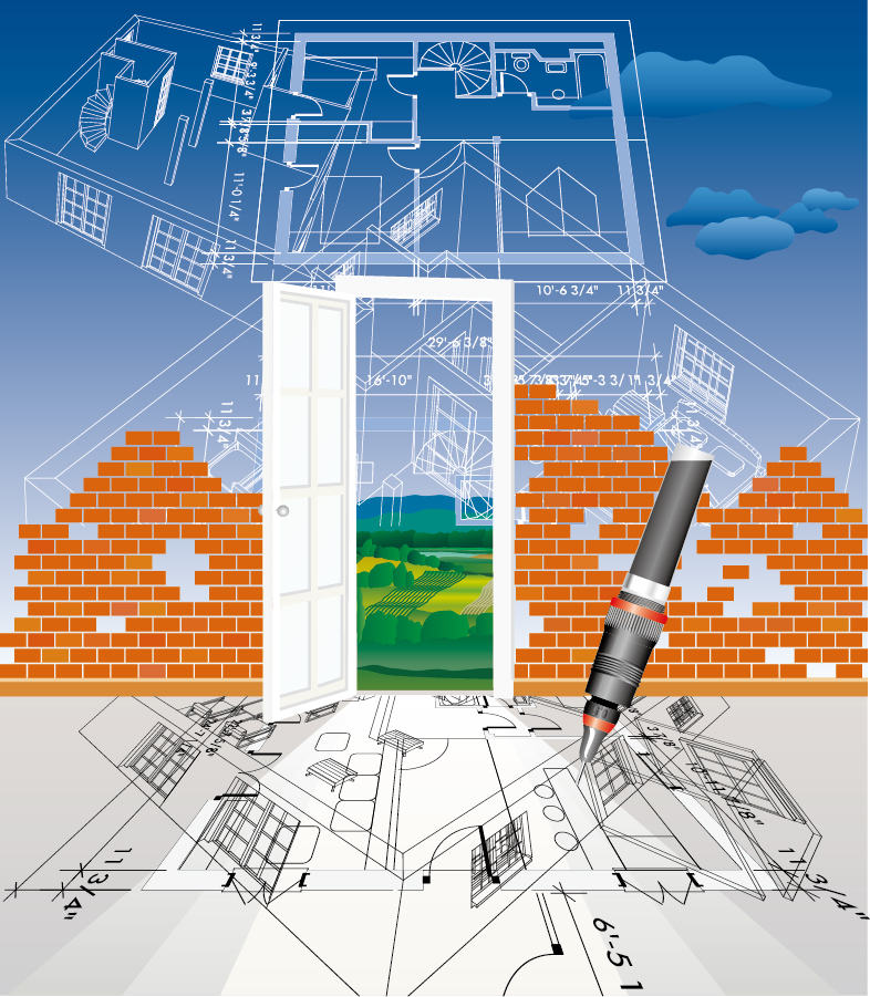 Free Vector がらくた素材庫 住宅建築の設計図 Line Draft House Construction イラスト素材
