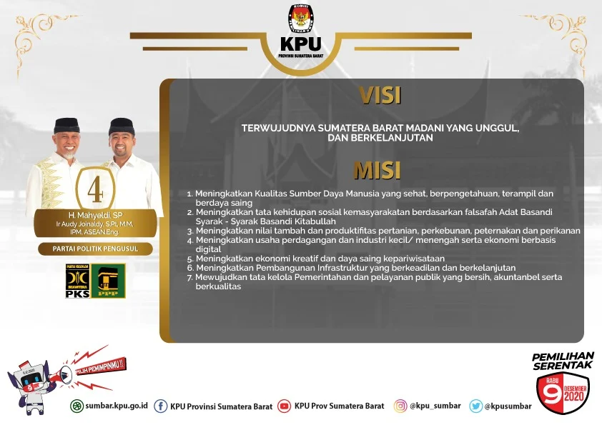 Infografis: Visi Misi Pasangan Calon Gubernur dan Wakil Gubernur Provinsi Sumatera Barat