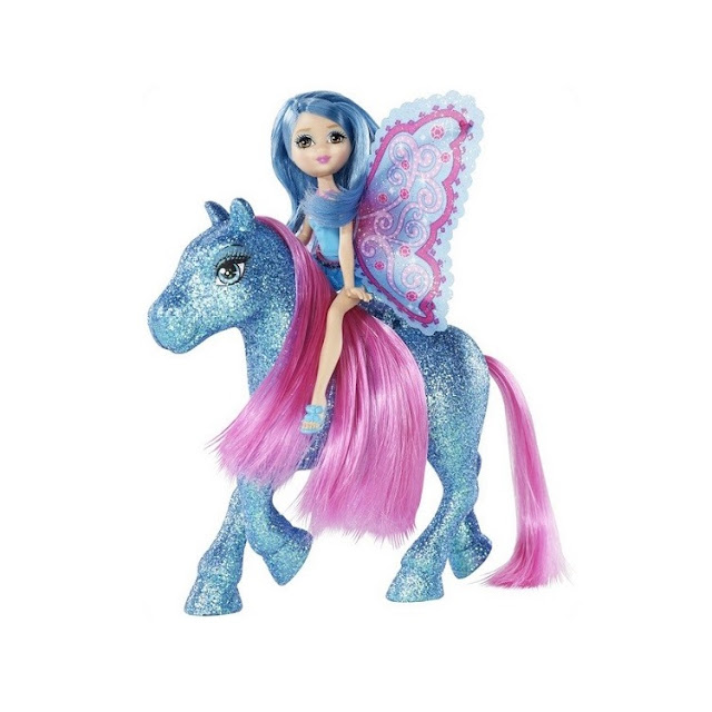 Mini poupée et poney bleues du film Barbie et Le Secret des Fées.