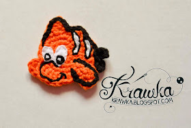 aplikacja , naszywka na szydełku w kształcie rybki nemo. Pomarańczowa. Orange Nemo fish aplique application amigurumi crochet