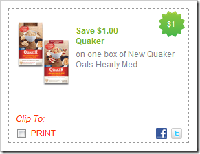 Quaker Oats Hearty Medly 1 off coupon