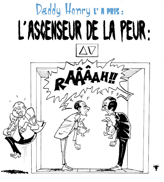 caricature, dessin, copé, fillon, UMP, bataille des chefs, guerre de succession à l'UMP, ascenseur de la peur, brésil, caméra cachée