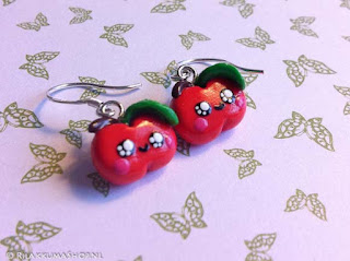 Kawaii apple earrings handmade from Fimo polymer clay