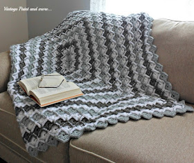 Vintage, Paint and more... crochet afghan done in a grey diamond stripe pattern