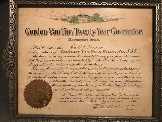 20 year guarantee certificate from Gordon-Van Tine company for Uriah Figgins' house in Ooltewah TN, signed by E. C. Roberts