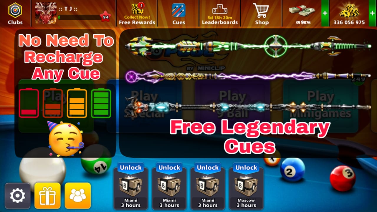 8 Ball Pool Free Legendary Cues 4 6 2 8 Ball Pool Long Lines Anti Ban No Need To Recharge Any Cue Tj