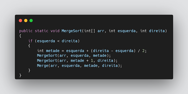 Trecho de código do algoritmo Merge Sort