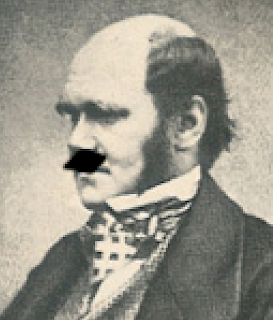 Charles Darwin with a crudely drawn Hitler Moustache