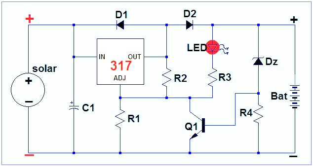  Battery chargers, Solar Circuits: 6V Solar battery charger circuit