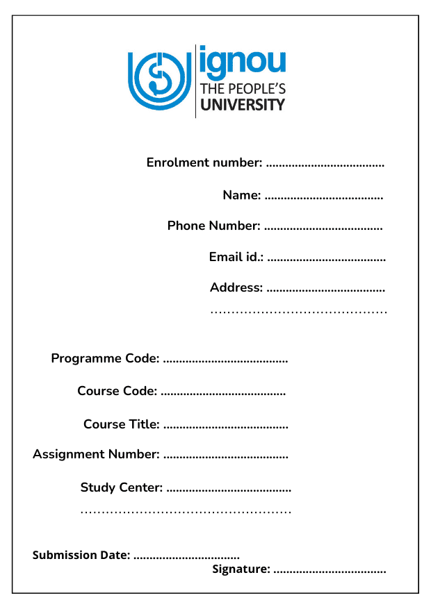 IGNOU Solved Assignment 2023-24, IGNOU Front Page Download