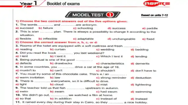 اجمل بوكليت امتحانات لغة انجليزية شاملة للصف الاول الثانوى الترم الثانى 2024