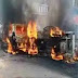 During the assembly elections in Bihar Munger deadly clashes, an angry mob set fire to a police vehicle