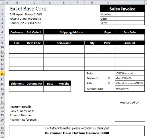 Membuat Nomor Sales Invoice Otomatis  EXCEL BASE