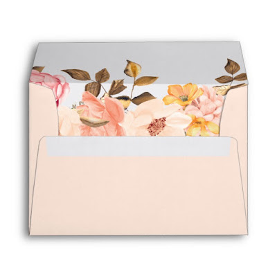  Autumn Blush Peach Gold Watercolor Floral 5x7 Envelope