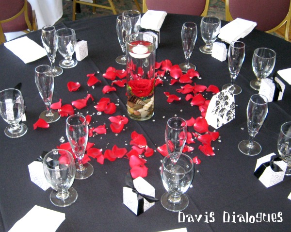 The tables with the favor boxes looked great black and white card table 
