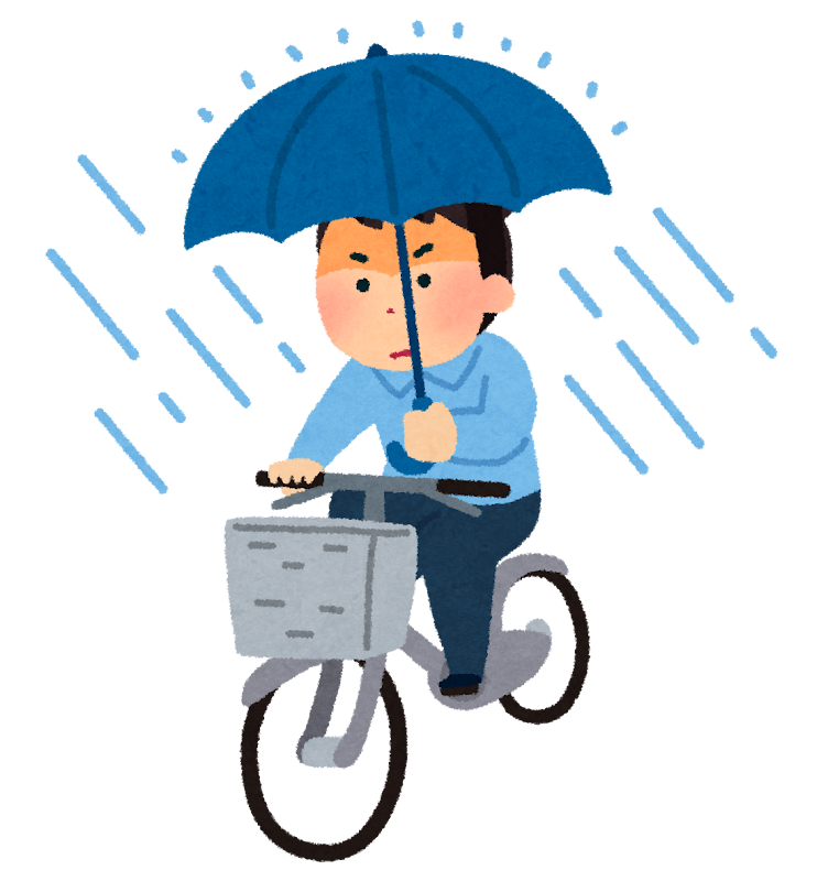 傘をさしながら自転車を運転する人のイラスト かわいいフリー素材集