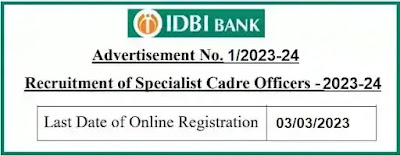 IDBI Specialist Officer Vacancy Recruitment 2023-24