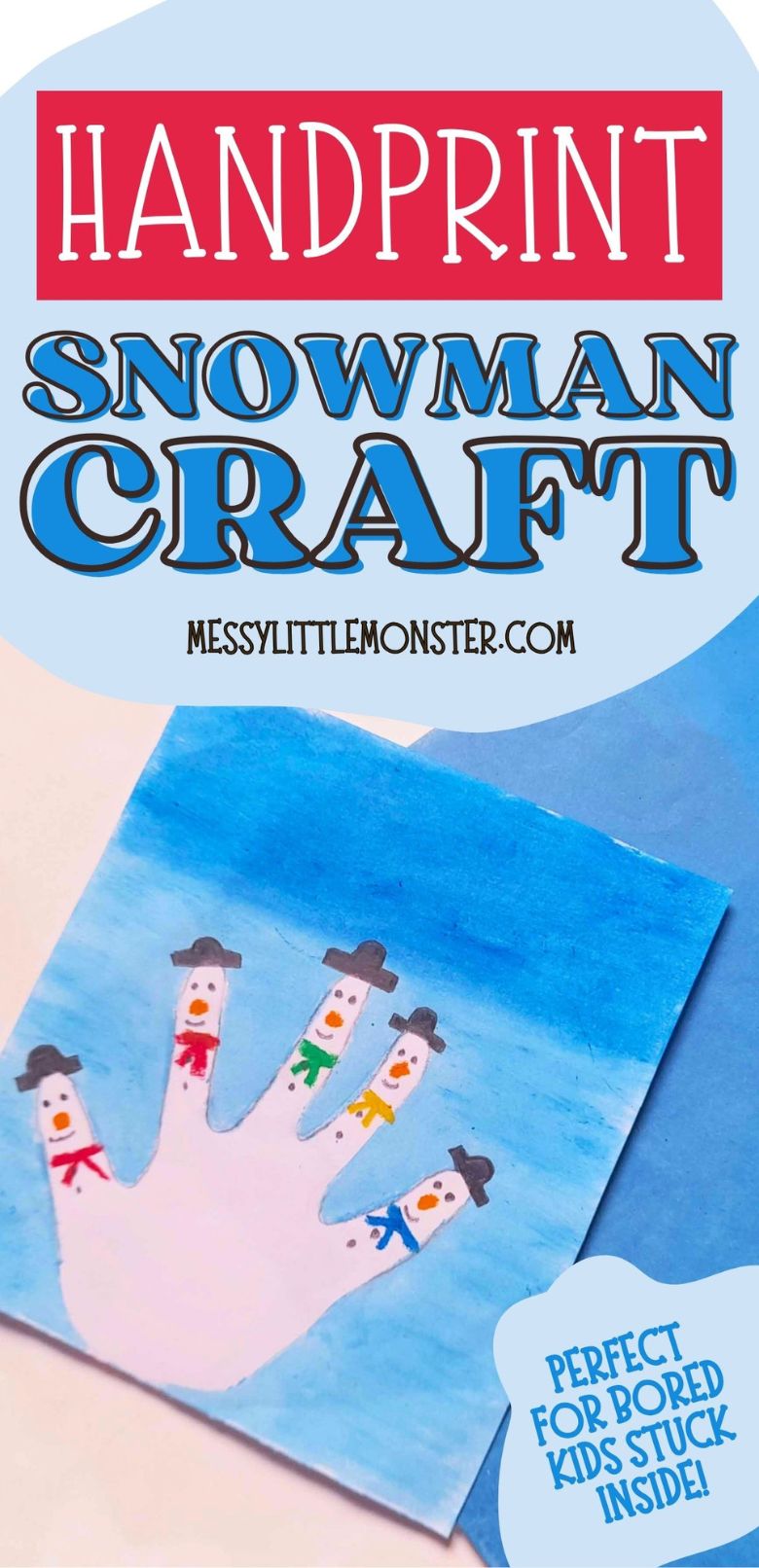 Handprint snowman craft for kids. Easy winter art project.