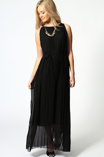 black pleated maxi dress