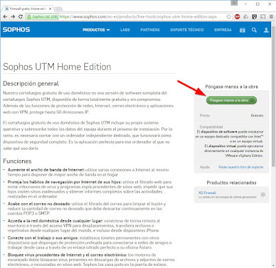 Página de producto Sophos UTM Home Edition