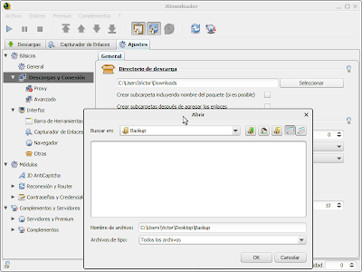 Imagen: JDownloader - Cambiar directorio de descarga