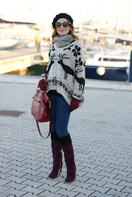 Sheinside deer print sweater, Miu Miu boots, Prada bag