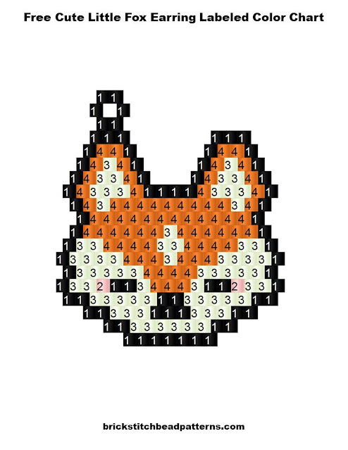 Free Cute Little Fox Animal Brick Stitch Earring Seed Bead Pattern Labeled Color Chart