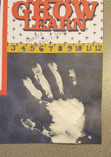 close-up of child's handprint made with Texture Paste on a scrapbook page