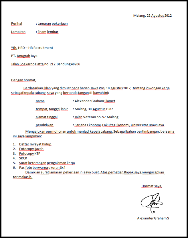 Contoh Surat Lamaran Kerja Via Email Pdf  Wisata Dan Info 