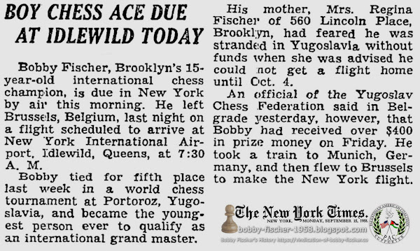 Bobby Fischer, Chess Ace, Due At Idlewild Airport