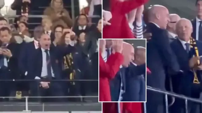 Spain football boss Luis Rubiales seen grabbing crotch next to queen & teen daughter
