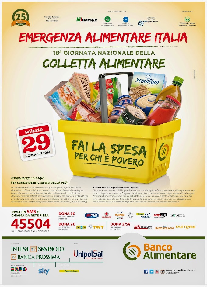 Sabato 29 novembre la Giornata Nazionale della Colletta Alimentare