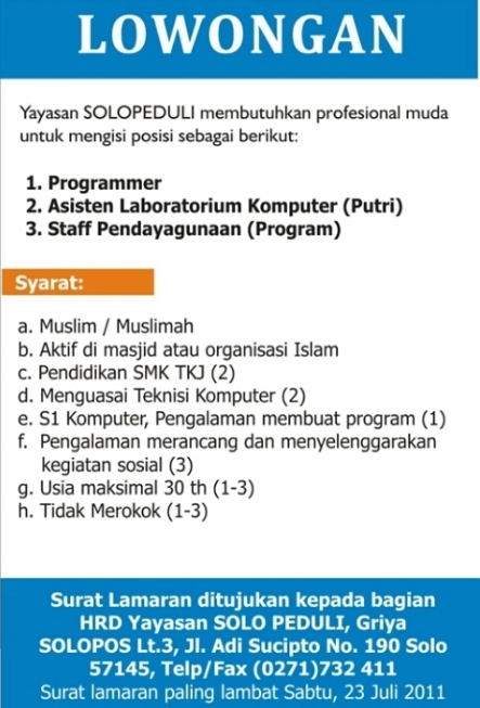 Contoh Iklan Lowongan Pekerjaan  Contoh Surat Lamaran Kerja