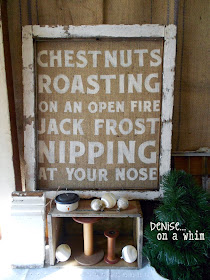 Winter Burlap Sign in a Chippy Window Frame via http://deniseonawhim.blogspot.com